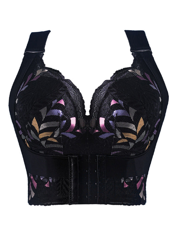 Sostén Push Up Sin Aros para Mujer con Soporte Lateral, Corsé Largo y Tirantes Anchos Ajustables