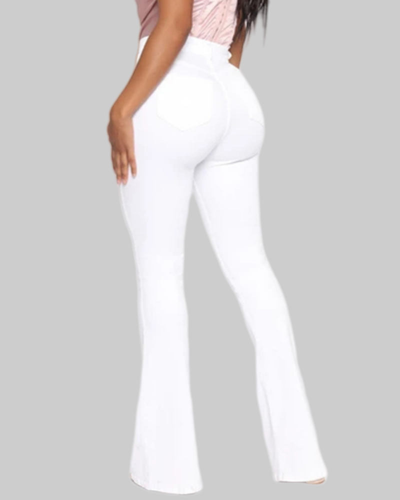 Jeans de Moda de Cintura Alta, Levanta Caderas, Ajustados y Acampanados Lavados