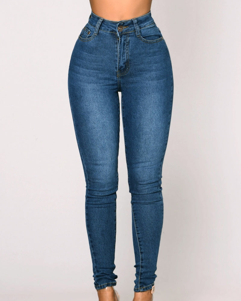 Jeans Ajustados de Cintura Alta con Control Elástico de Abdomen y Levantamiento de Cadera