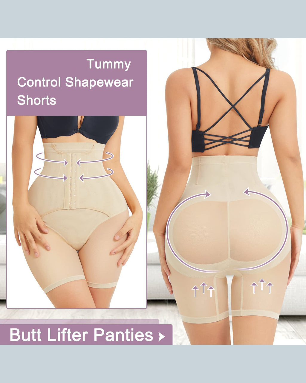 Shorts Faja de Control Abdominal Doble, Cintura Alta, Levanta Glúteos y Moldeador de Muslos