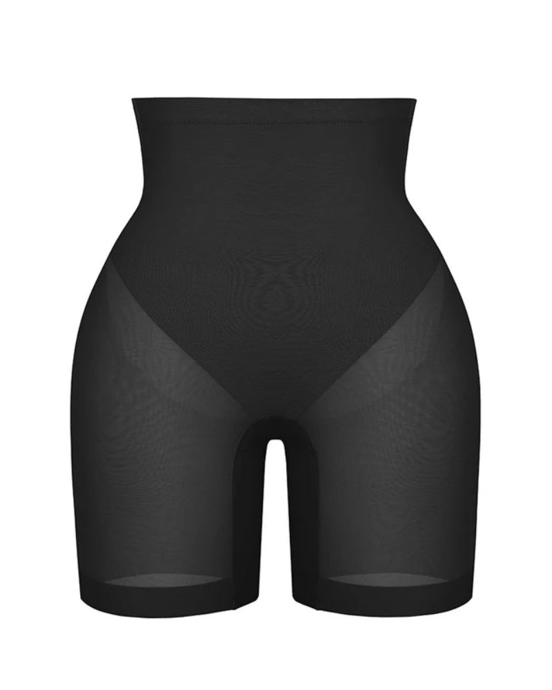 Shorts moldeadores de malla sin costuras para mujer, de cintura alta, reductor de muslos, ropa interior
