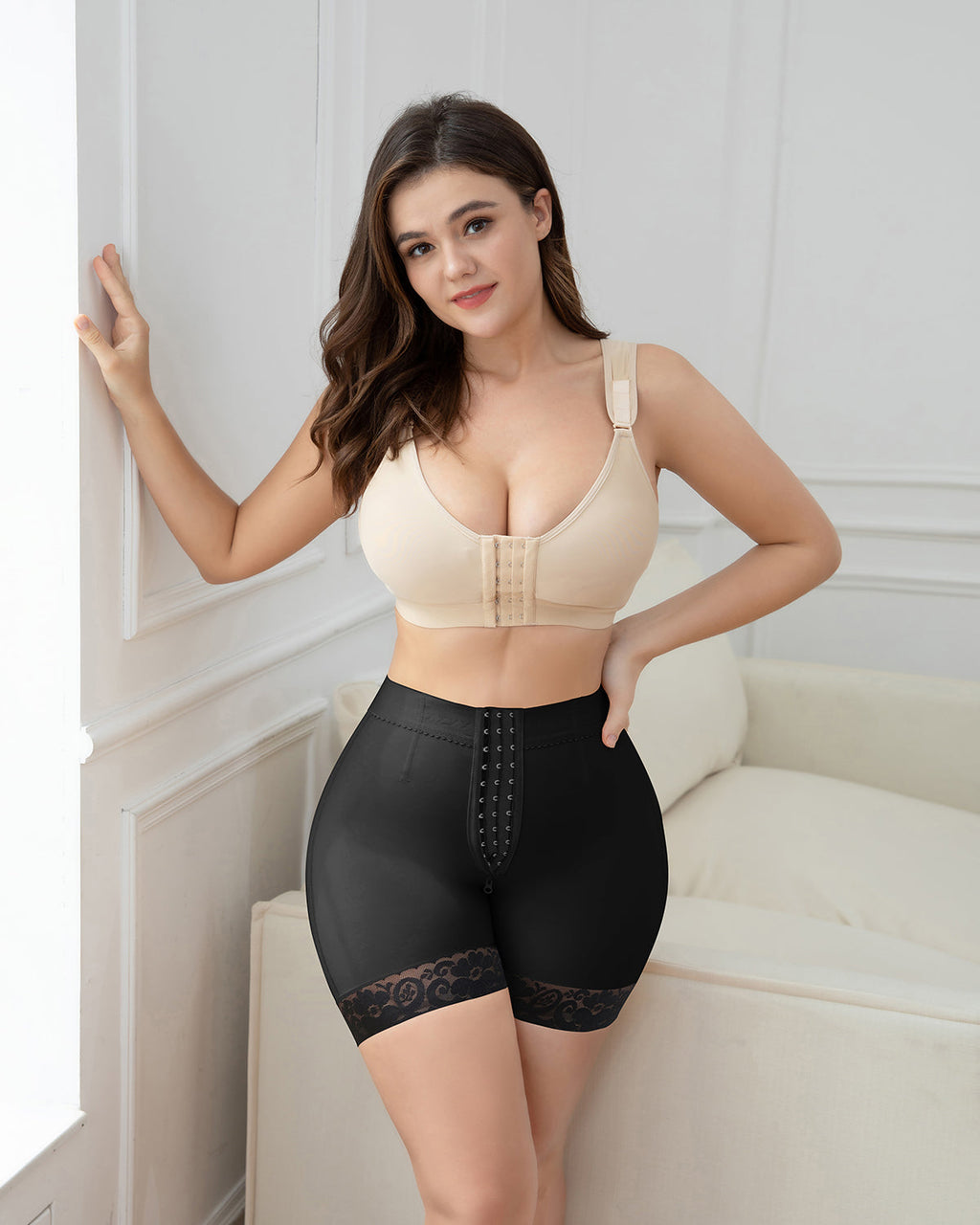 Shapshe® Shorts de Encaje Levanta Glúteos de Cintura Alta Negros