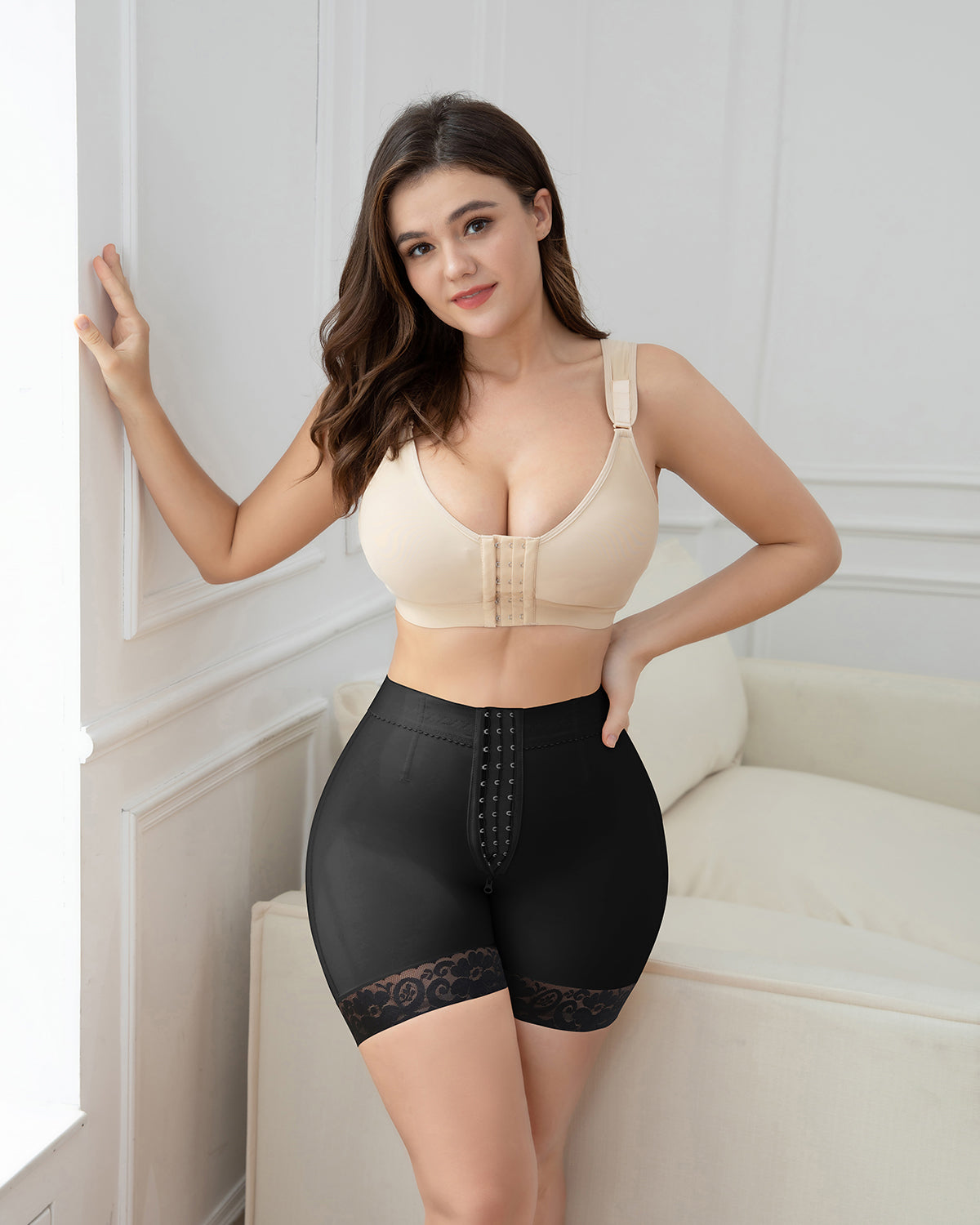 Shapshe® Shorts de Encaje Levanta Glúteos de Cintura Alta Negros