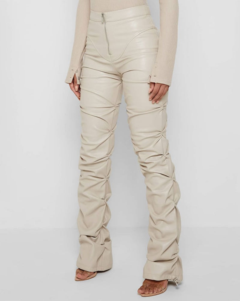 Pantalones Acampanados Plisados Personalizados de Cuero PU