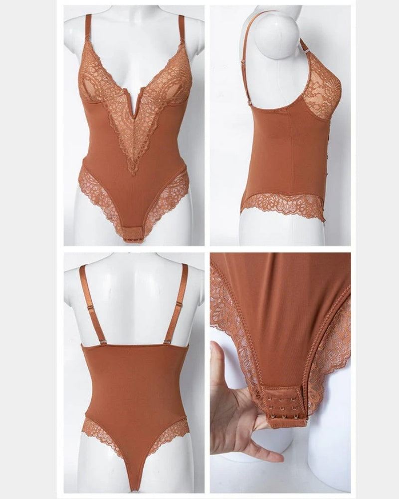 Body de Encaje Sexy con Escote Profundo en V