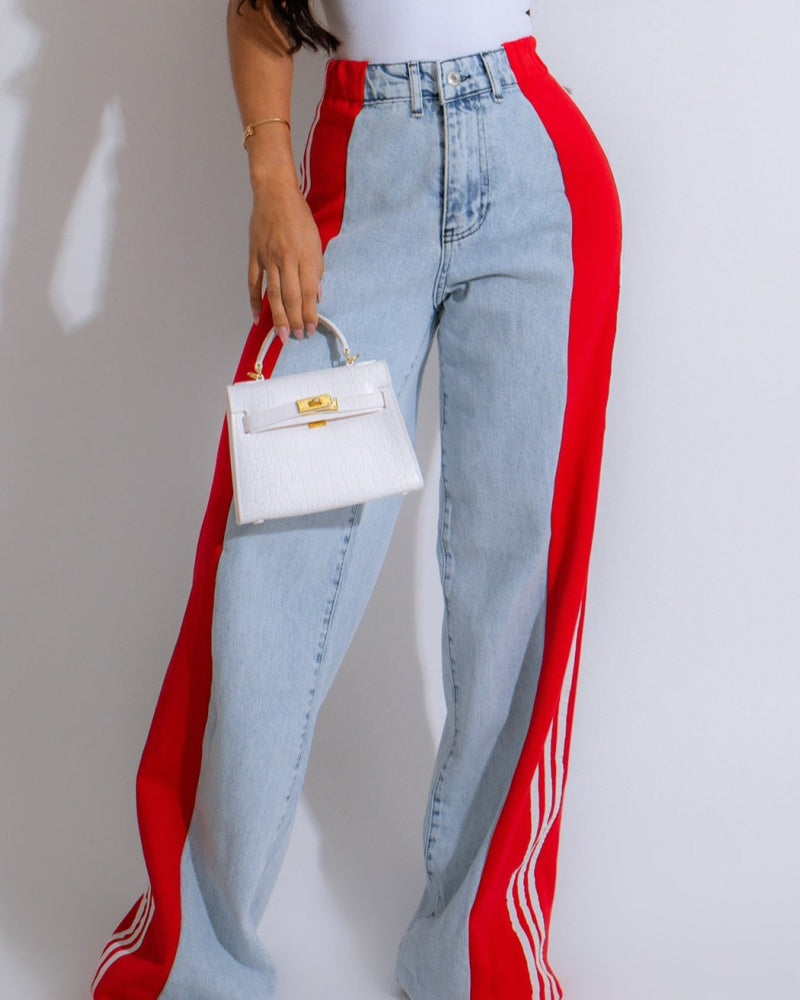 Jeans de tiro alto con paneles y 3 rayas anchos