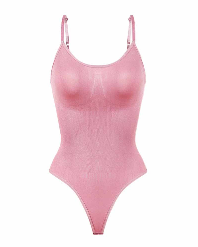 Top Body Shaper tipo Tank con Control de Abdomen, Sin Costuras, Cuello Redondo y Tanga