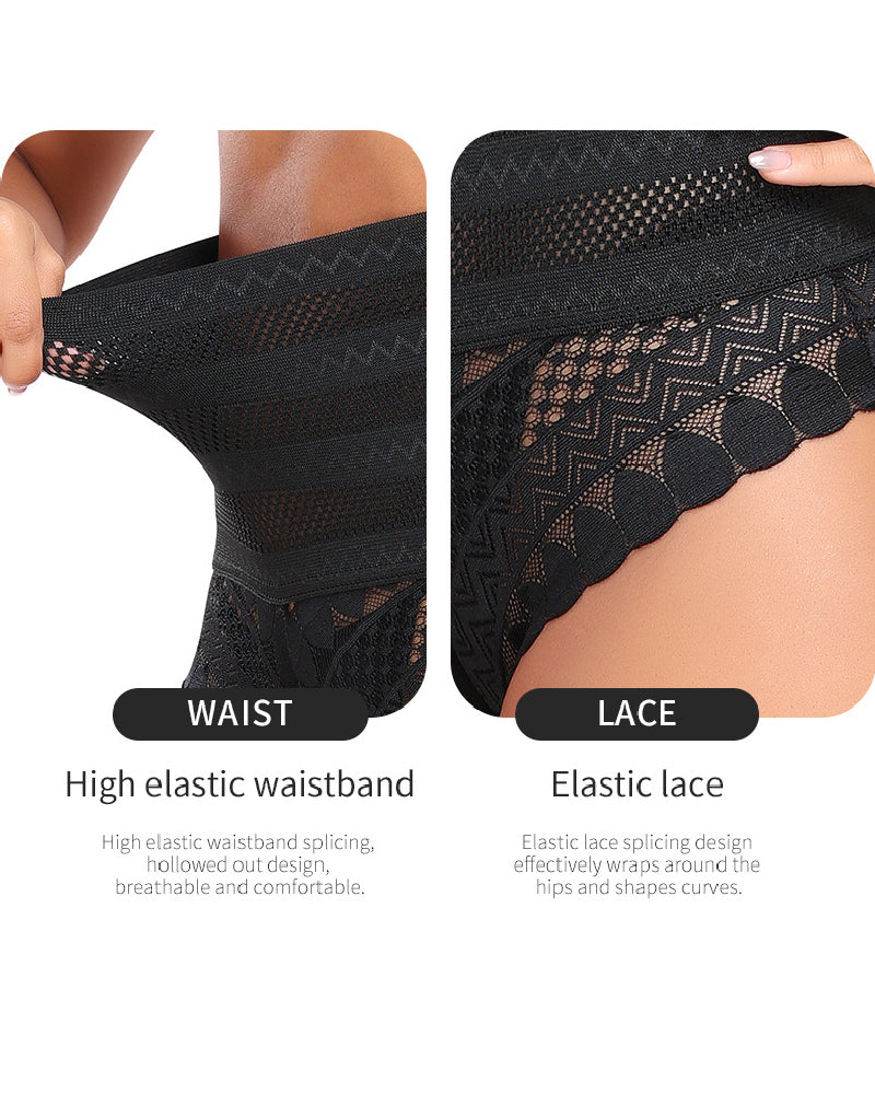 Panty Faja Moldeadora de Cintura Alta con Encaje y Diseño Hueco, Levanta Glúteos y Adelgazante tipo Tanga
