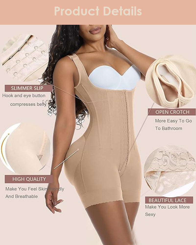 Shapshe® Faja Moldeadora de Alta Compresión con Escote Abierto, Body Adelgazante con Ganchos y Control de Abdomen