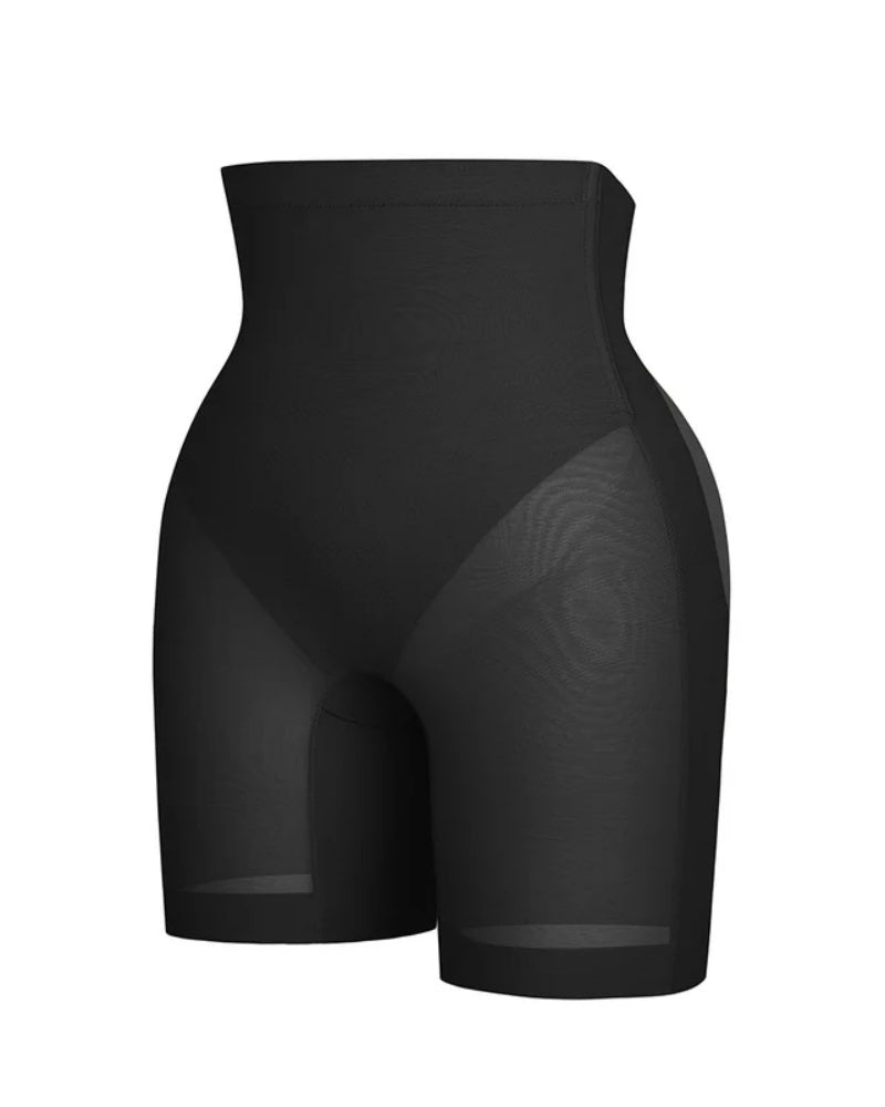 Shorts moldeadores de malla sin costuras para mujer, de cintura alta, reductor de muslos, ropa interior