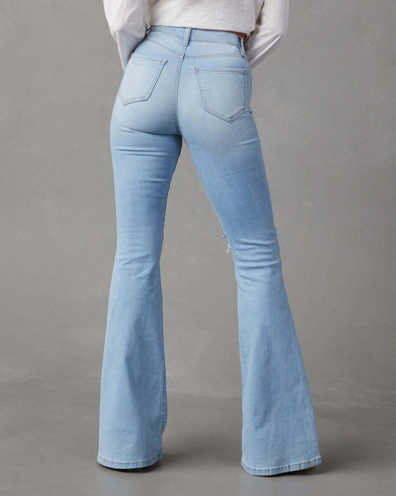 Jeans Rotos de Tiro Alto para Mujer Estilo Urbano Pantalones Acampanados