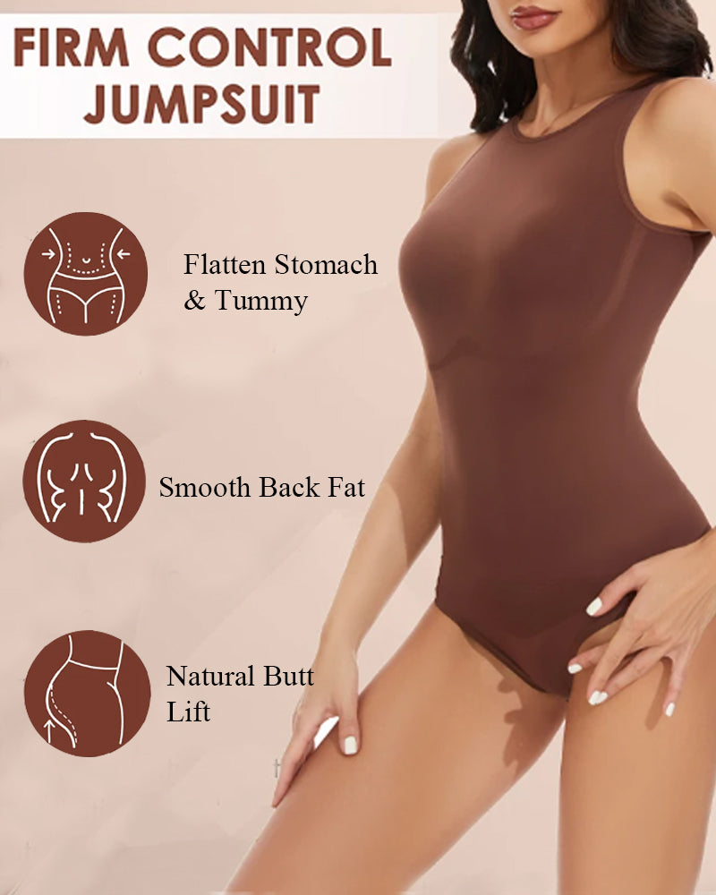 Top sin costuras con espalda racer, control de abdomen y cuello redondo - Bodysuit