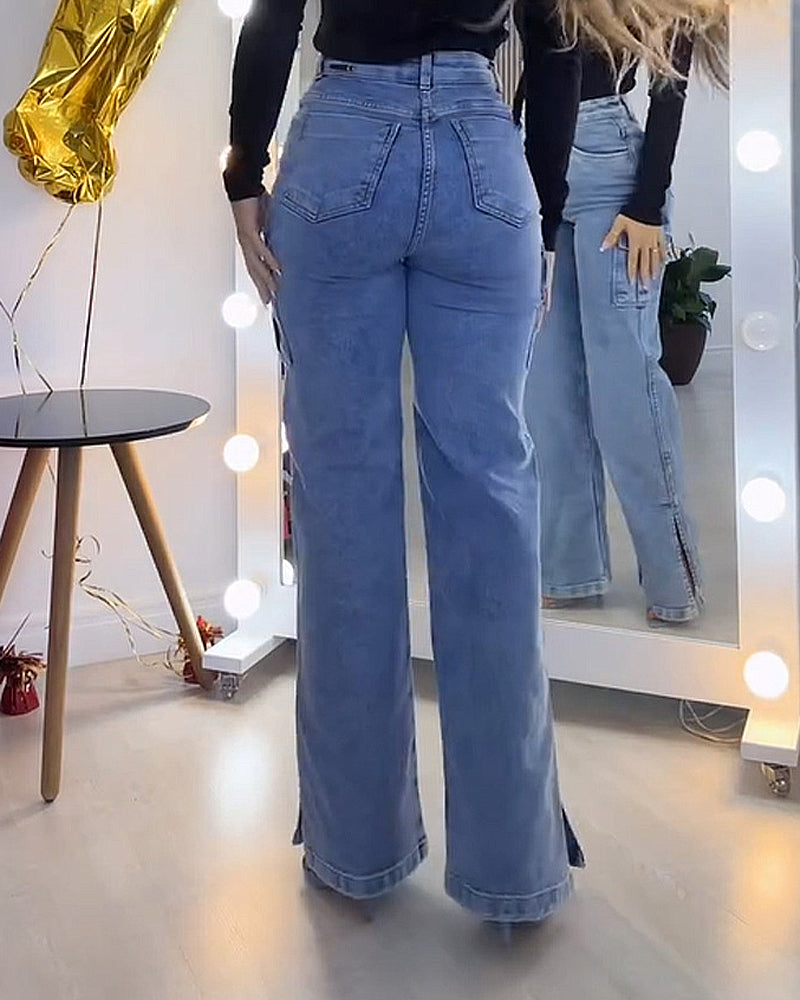 Jeans cargo con cierre y aberturas laterales para mujer Shapshe®