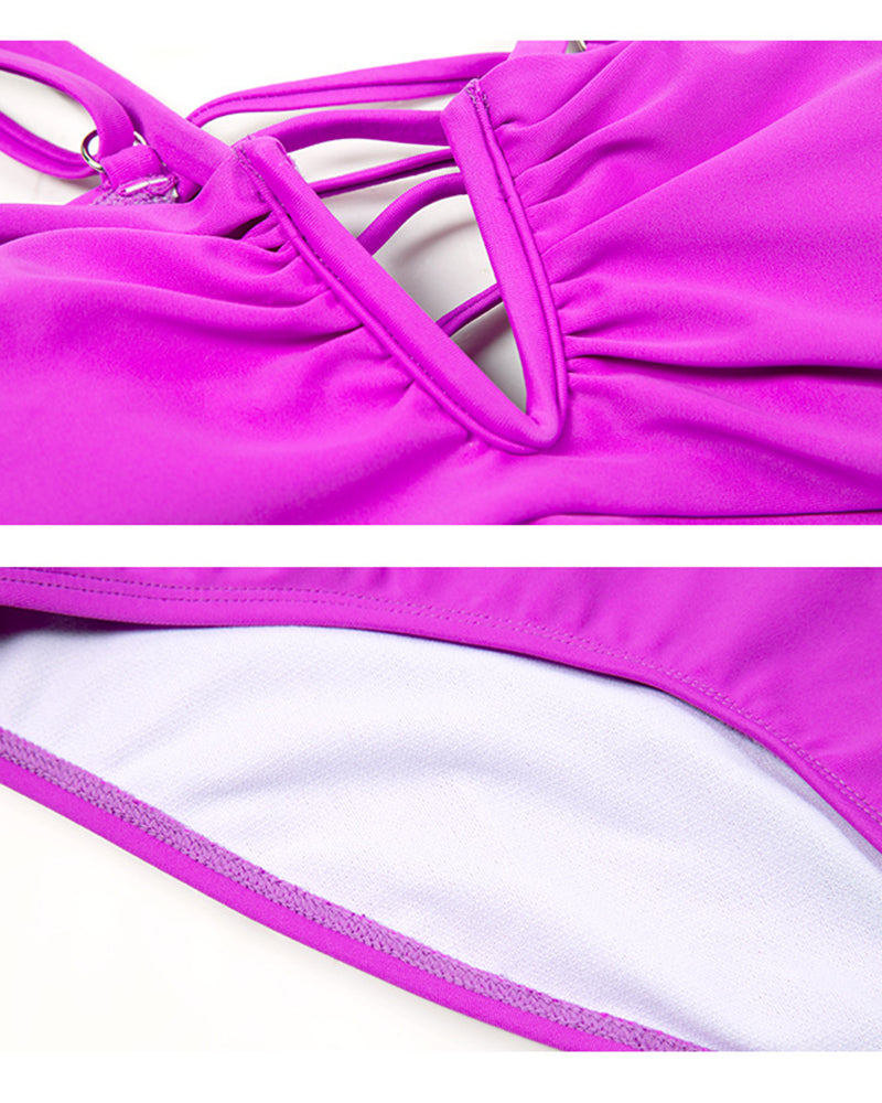 Traje de baño enterizo moldeador con tiras, escote halter en V y copa triangular sexy