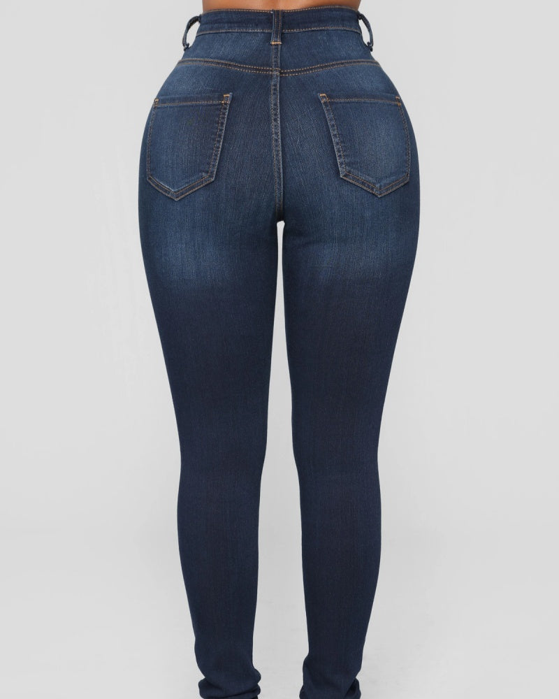 Jeans Ajustados de Cintura Alta con Control Elástico de Abdomen y Levantamiento de Cadera