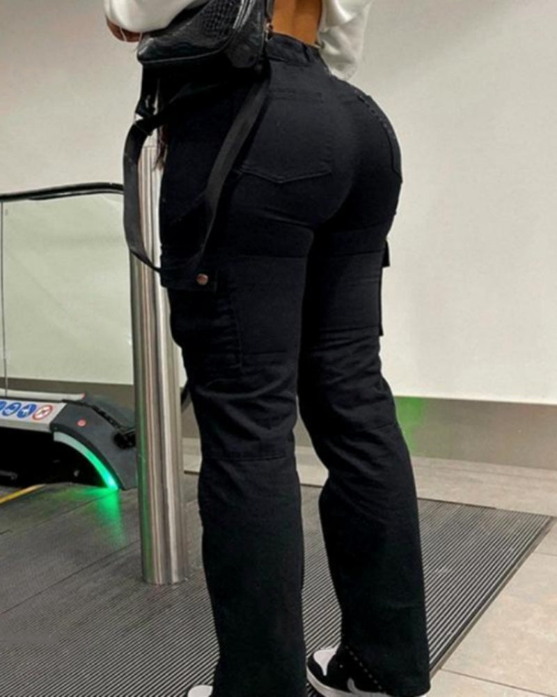 Pantalones Cargo para Mujer Levantacola de Cintura Alta con Múltiples Bolsillos a la Moda