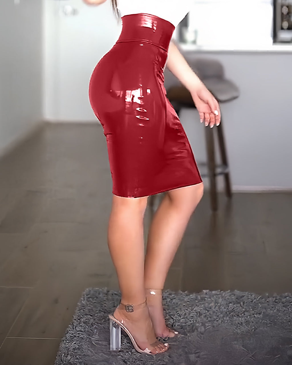 Falda de Cuero Sexy de Cintura Alta Shapshe® con Cierre para Mujeres Curvy