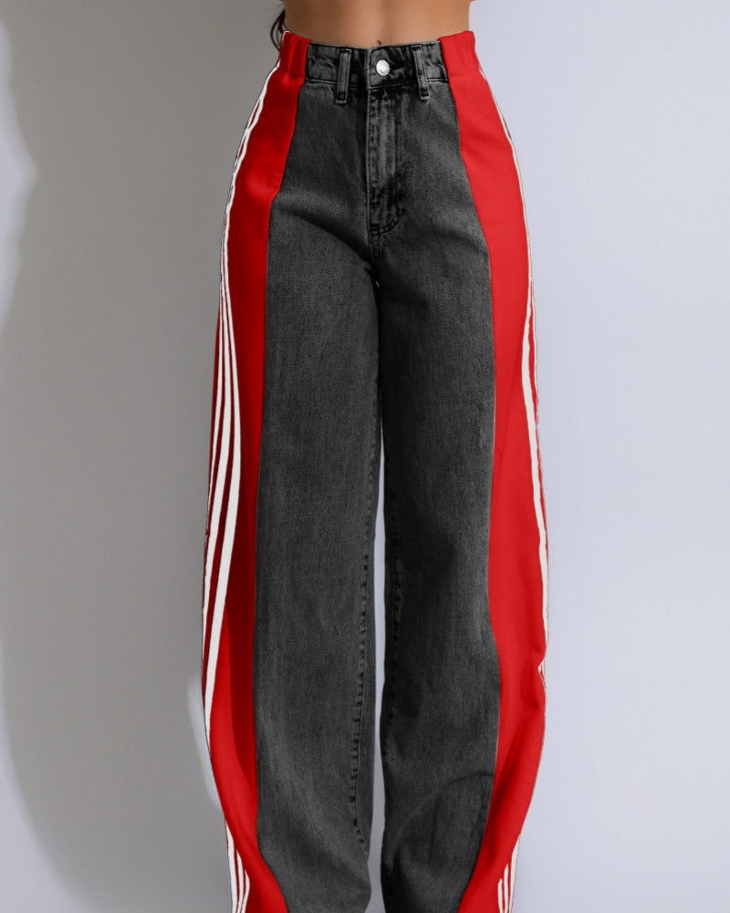 Jeans de tiro alto con paneles y 3 rayas anchos