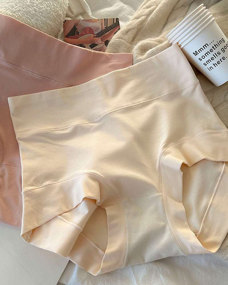 Calzones Femeninos de Algodón de Fibra Larga, Sólidos, de Cintura Alta con Control de Abdomen