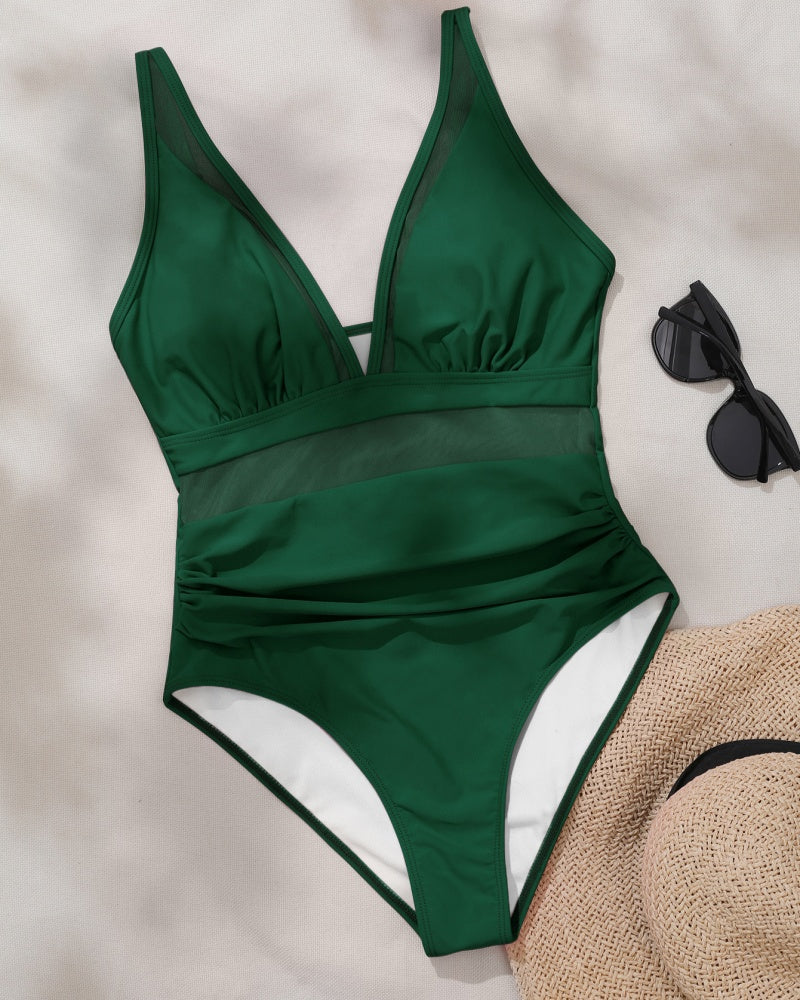Sexy Deep V Mesh Backless One Piece Shapewear Swimsuit