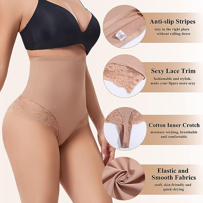 Bragas Moldeadoras de Encaje Sin Costuras con Control de Abdomen, Cintura Alta y Compresión, Tanga Interior