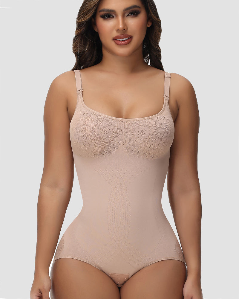 Shapshe® Body Moldeador Sexy Sin Costuras de Jacquard con Control de Abdomen y Tirantes Finos