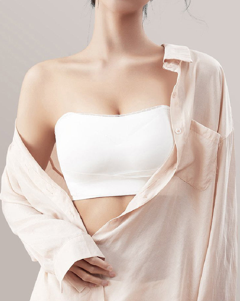 Sostén Bandeau Invisible Sin Tirantes con Hebilla Doble Lateral, Encaje Antideslizante