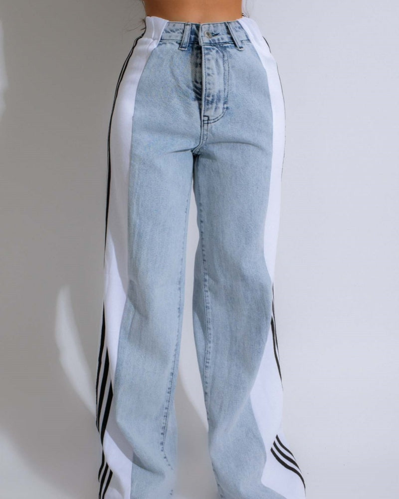 Jeans de tiro alto con paneles y 3 rayas anchos