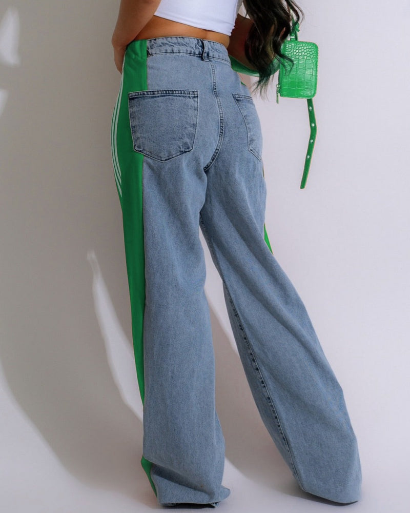 Jeans de tiro alto con paneles y 3 rayas anchos
