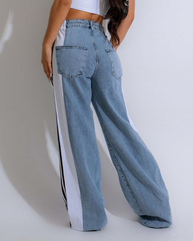 Jeans de tiro alto con paneles y 3 rayas anchos