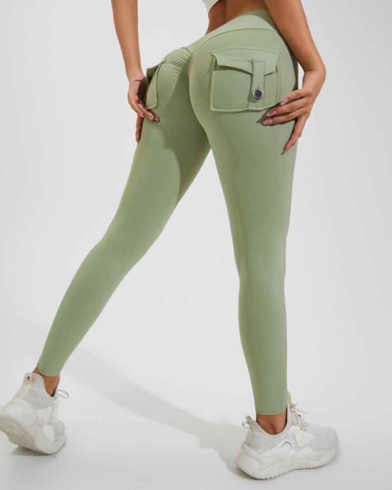 Leggings Deportivos Melocotón con Bolsillos Cargo