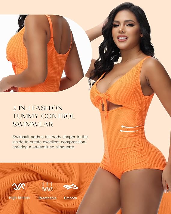 Shapshe® Traje de Baño Femenino con Control de Abdomen, Recorte, Nudo Frontal y Push Up Moldeador