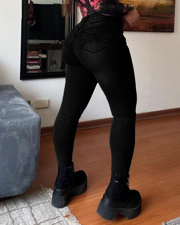 Shapshe® Jeans Ajustados de Mezclilla de Cintura Alta con Control de Abdomen y Levantamiento de Glúteos
