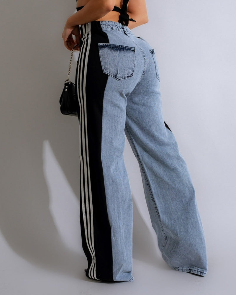 Jeans de tiro alto con paneles y 3 rayas anchos