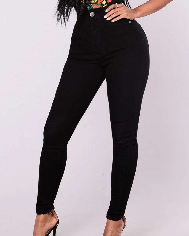 Jeans Ajustados de Cintura Alta con Control Elástico de Abdomen y Levantamiento de Cadera