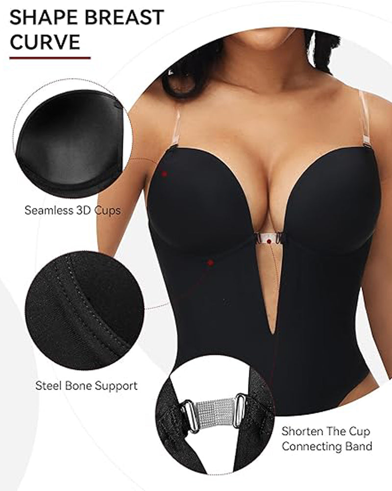 Body de escote profundo sin espalda, sin costuras, con sostén incorporado y tanga moldeadora