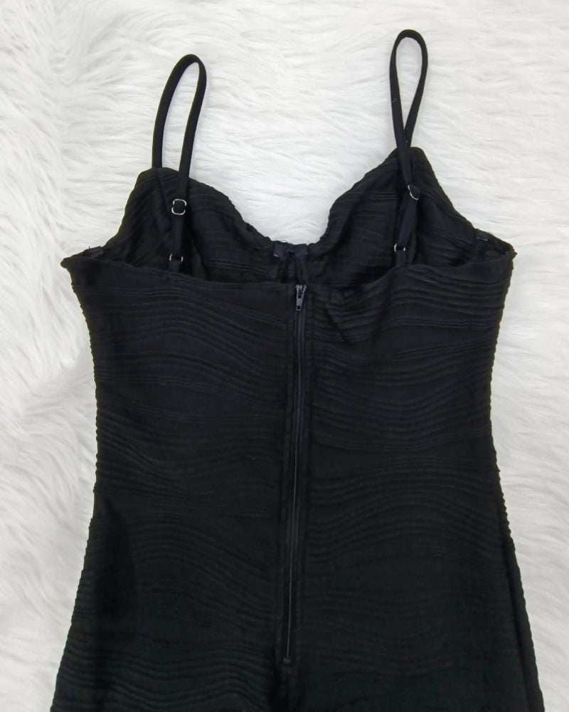 Vestido Midi Ajustado con Corset Fruncido y Tirantes Finos para Mujer