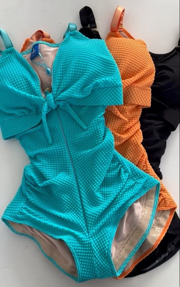 Shapshe® Traje de Baño Femenino con Control de Abdomen, Recorte, Nudo Frontal y Push Up Moldeador