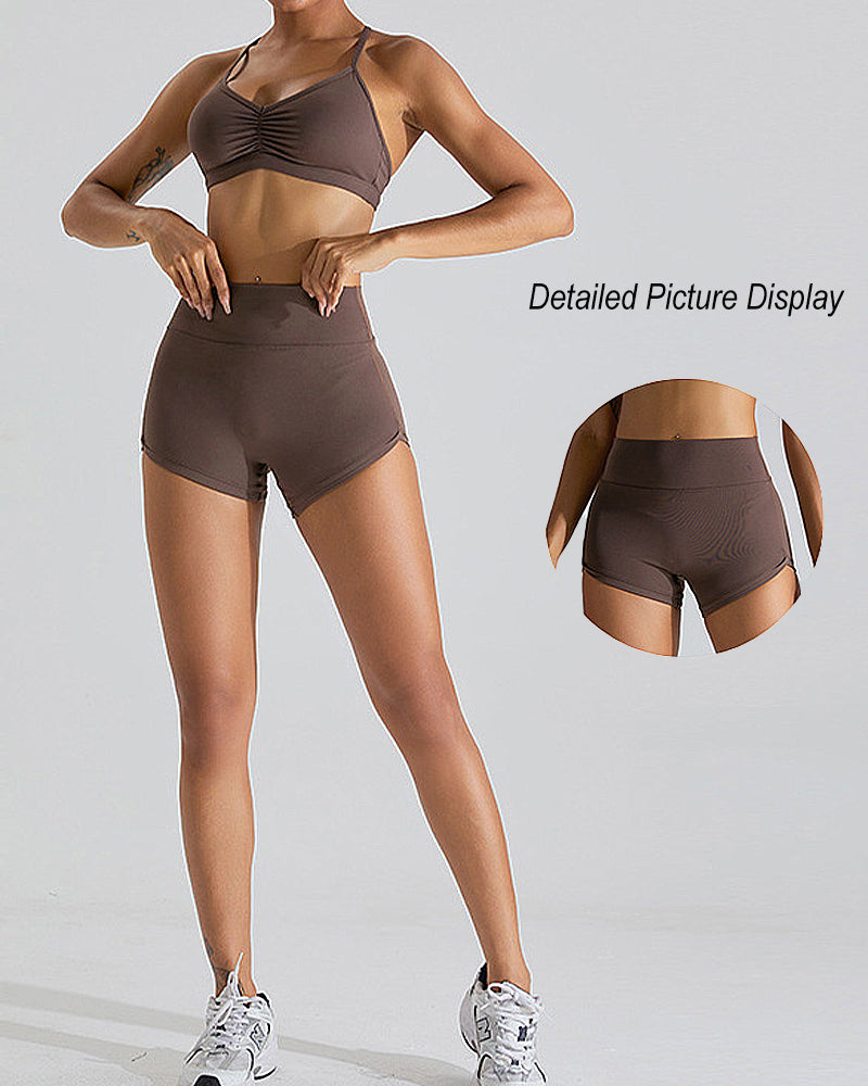 Shorts deportivos de yoga sin costuras que realzan las caderas