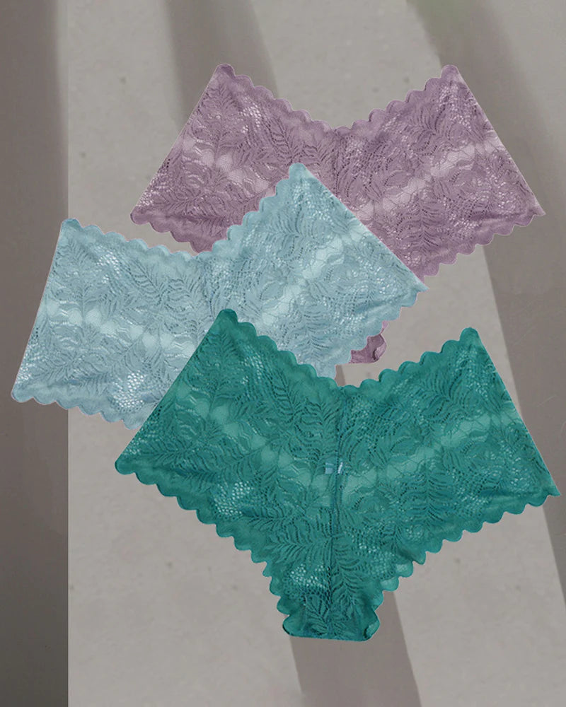 Ropa Interior Sexy de Encaje Floral, Panties de Talle Bajo Talla Plus