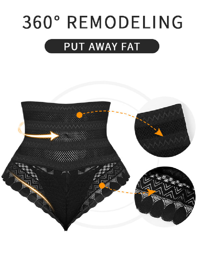 Panty Faja Moldeadora de Cintura Alta con Encaje y Diseño Hueco, Levanta Glúteos y Adelgazante tipo Tanga
