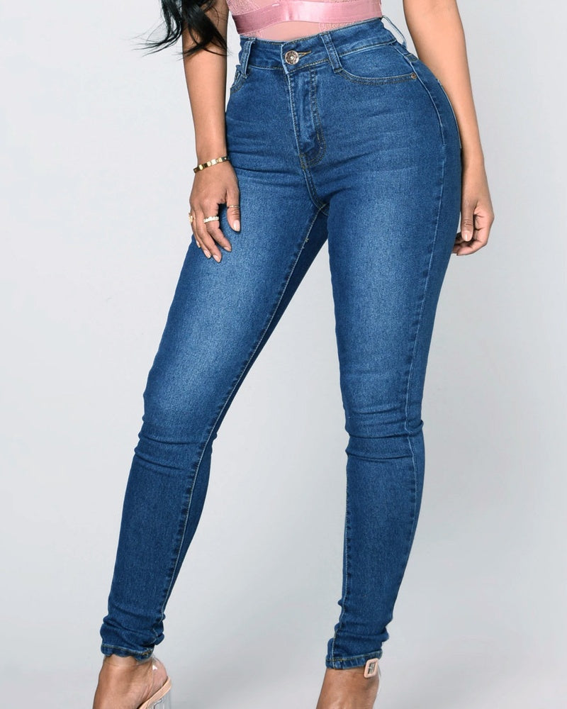 Jeans Ajustados de Cintura Alta con Control Elástico de Abdomen y Levantamiento de Cadera