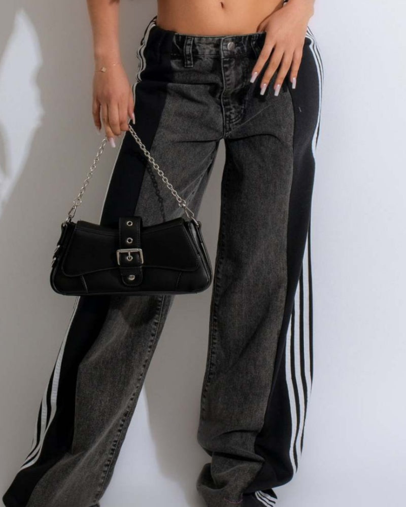 Jeans de tiro alto con paneles y 3 rayas anchos