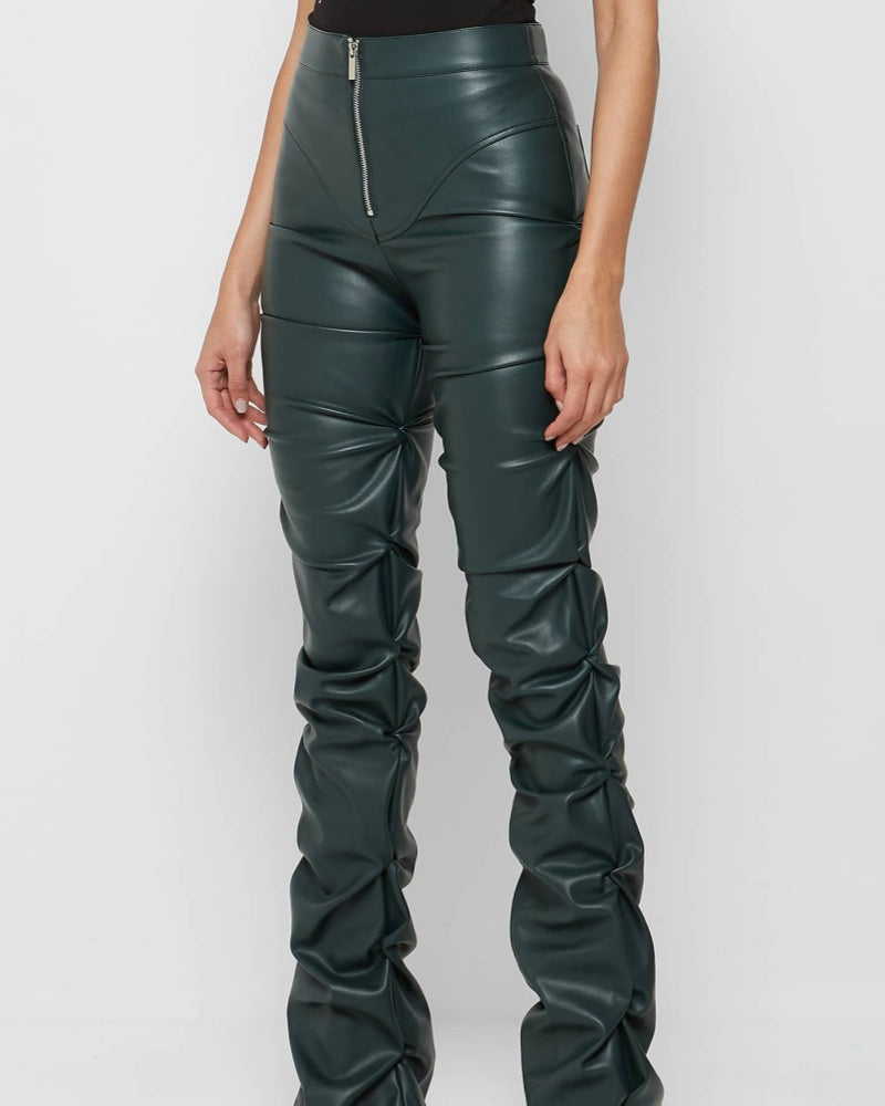 Pantalones Acampanados Plisados Personalizados de Cuero PU