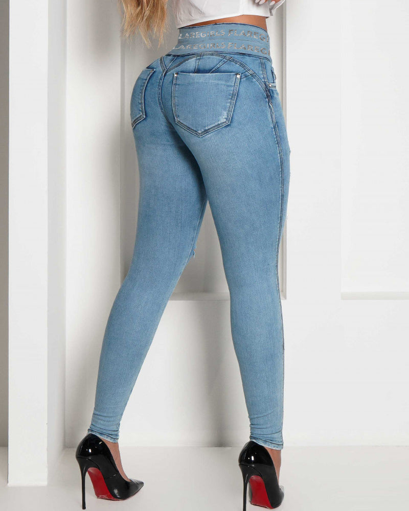 Jeans Skinny Rasgados de Cintura Alta Shapshe® que Realzan Glúteos y Aplanan el Abdomen