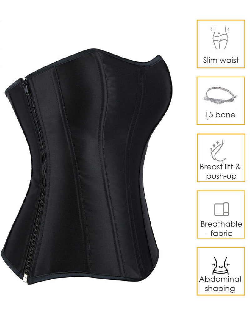 Shapshe® Top Corset de Satén con Cordones y Ballenas para Mujer, Overbust con Cierre Lateral, Entrenador de Cintura