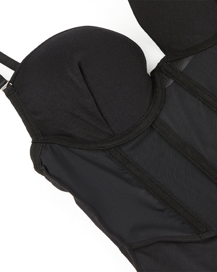 Corsé Sexy de Malla Moldeadora Body Sin Espalda con Tanga y Sostén Incorporado