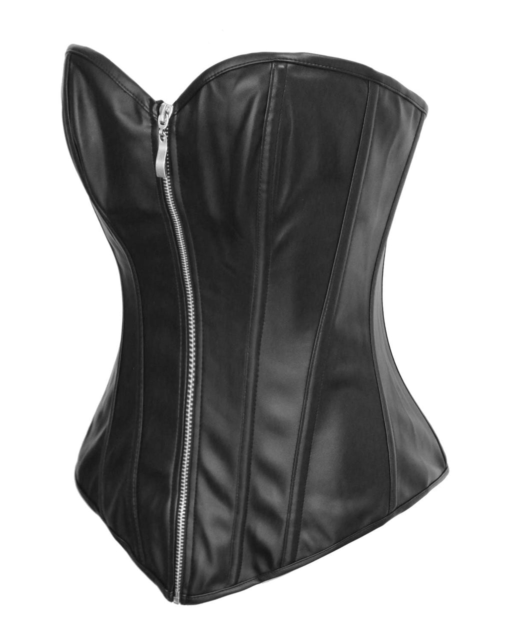 Top Corset Bustier de Mujer con Cremallera Frontal de Cuero Sintético