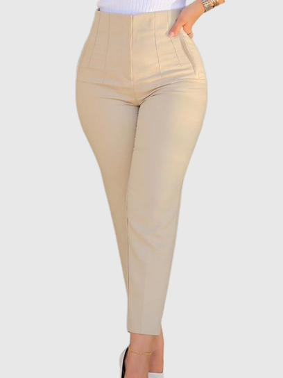 Pantalones de Mujer a Medida con Pliegues, Cintura Alta y Bolsillos Laterales, de 9 Puntos