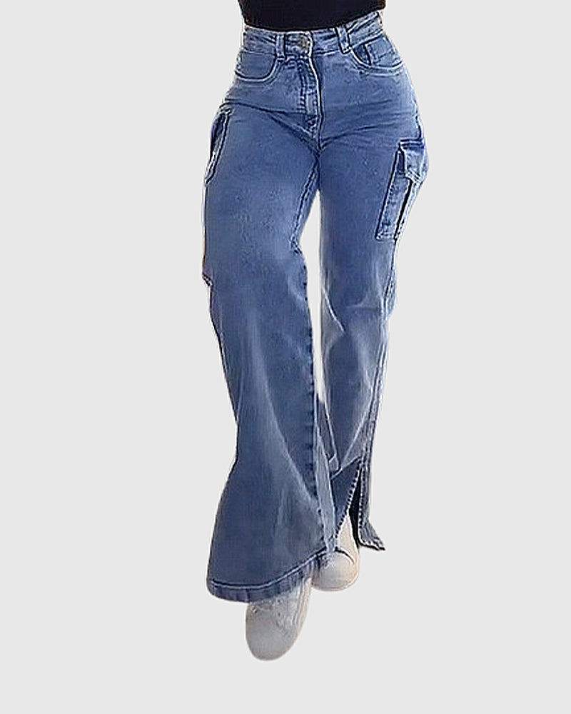 Jeans cargo con cierre y aberturas laterales para mujer Shapshe®
